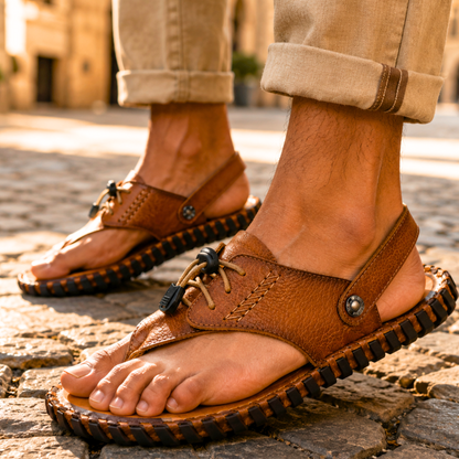 Cognac Thong Leather Sandal