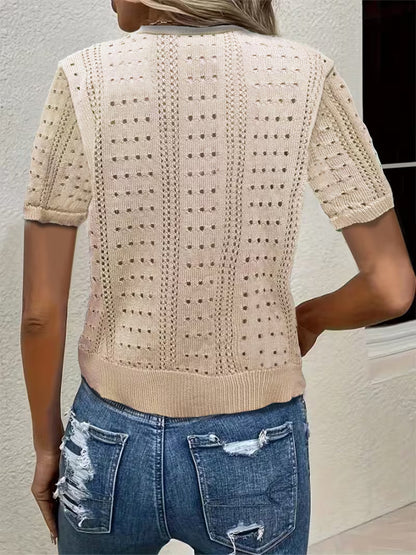 Open-Weave Cropped Knit Cardigan