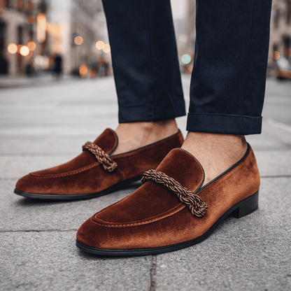 Cognac Braided Suede Loafers