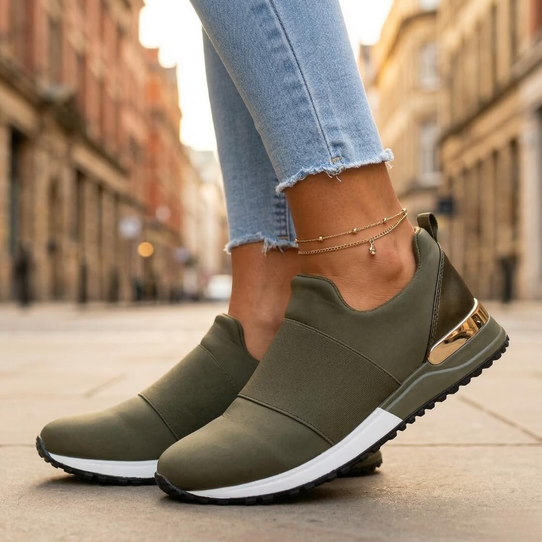 Olive Gilt Slip-On Sport Trainer