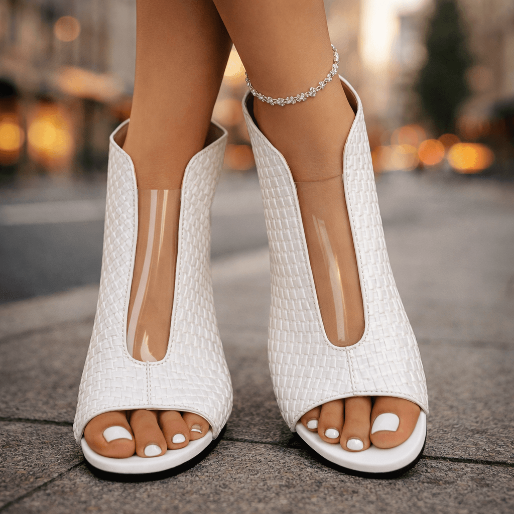 Lumière Woven Silver Block Heels