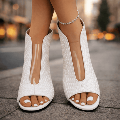 Lumière Woven Silver Block Heels