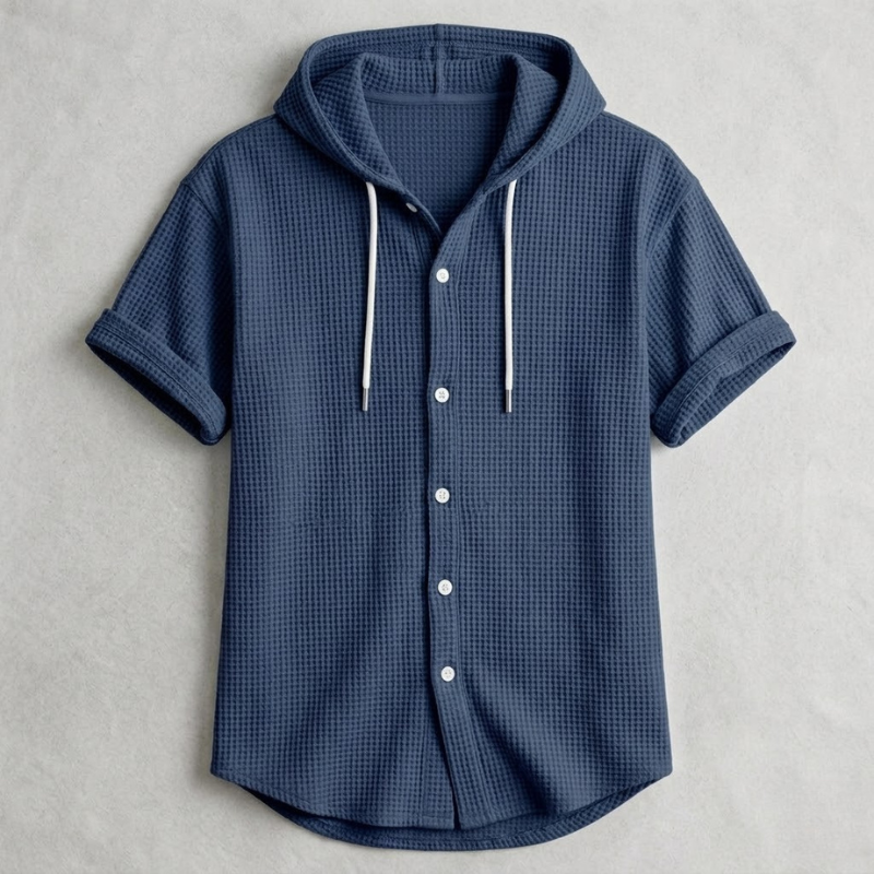 Dunmore Waffle-Knit Hooded Button Shirt