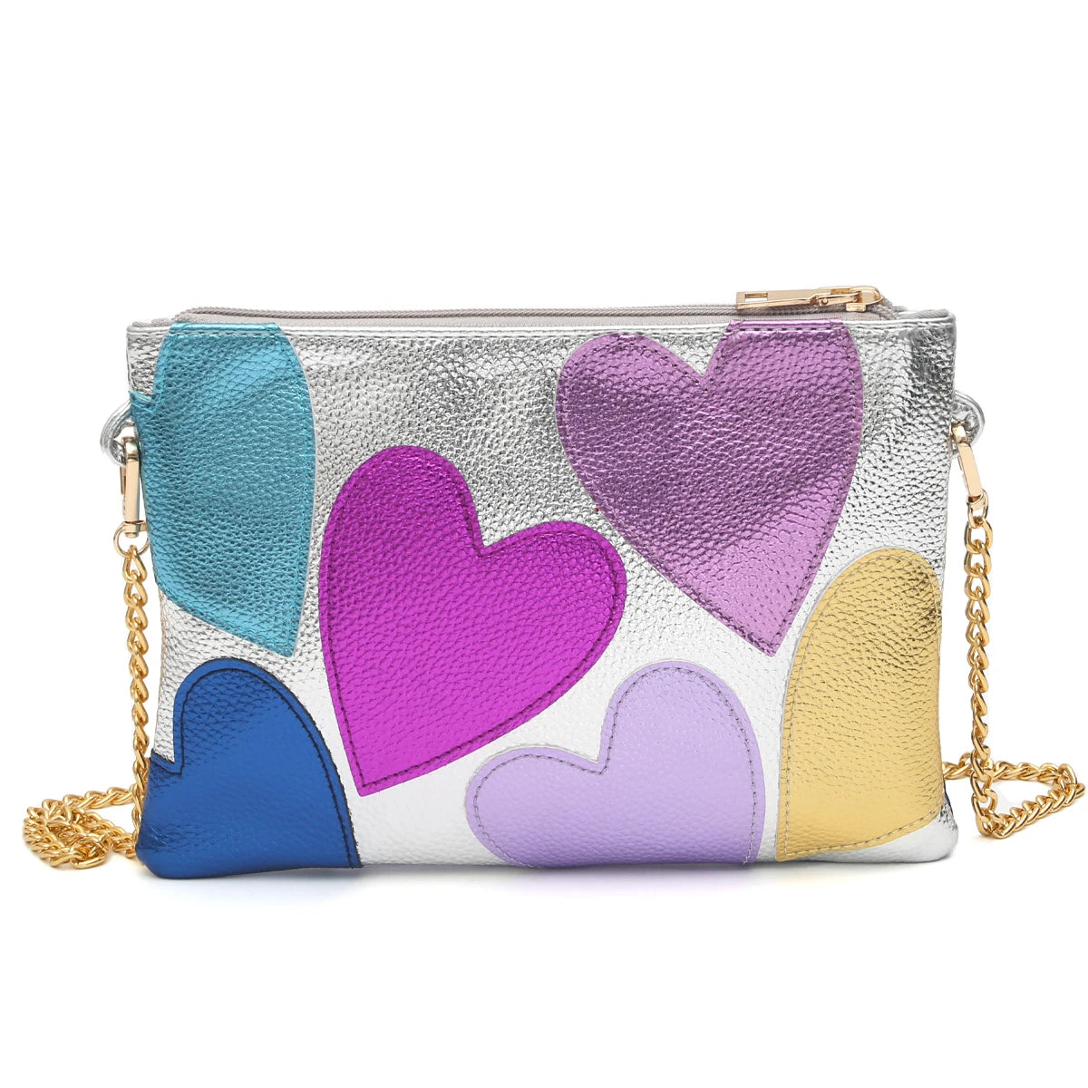 Amoure Metallic Heart Clutch