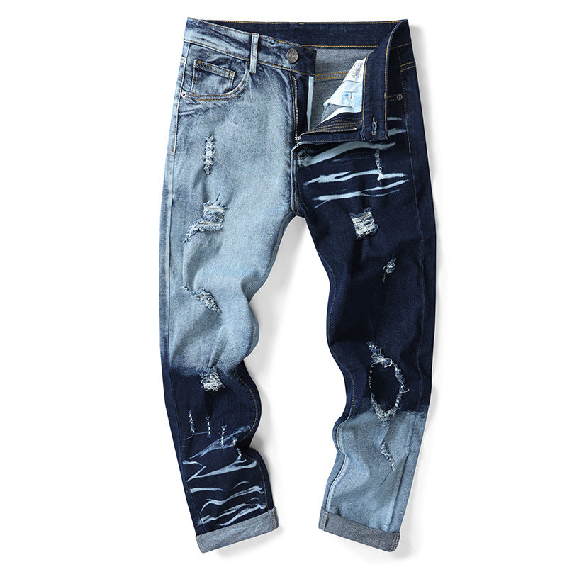 Shadow-Burn Two-Tone Ripped Denim
