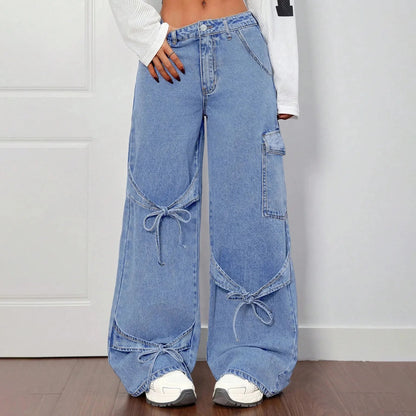 Oversized Tie-Pocket Wide Leg Jeans