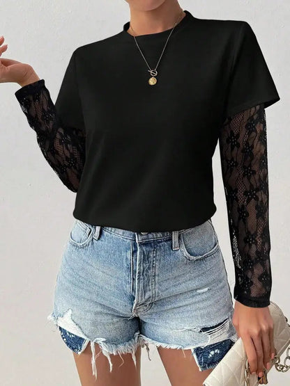 Velours Lace-Sleeve Top