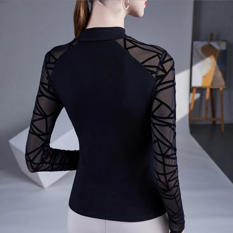 Geometric Mesh Sleeve Bodysuit