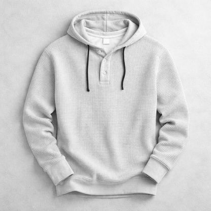 Beaumont Waffle-Knit Henley Hoodie