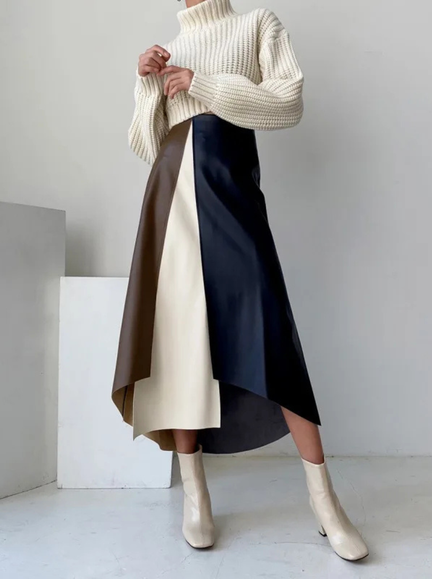 Contour Colorblock Leather Skirt
