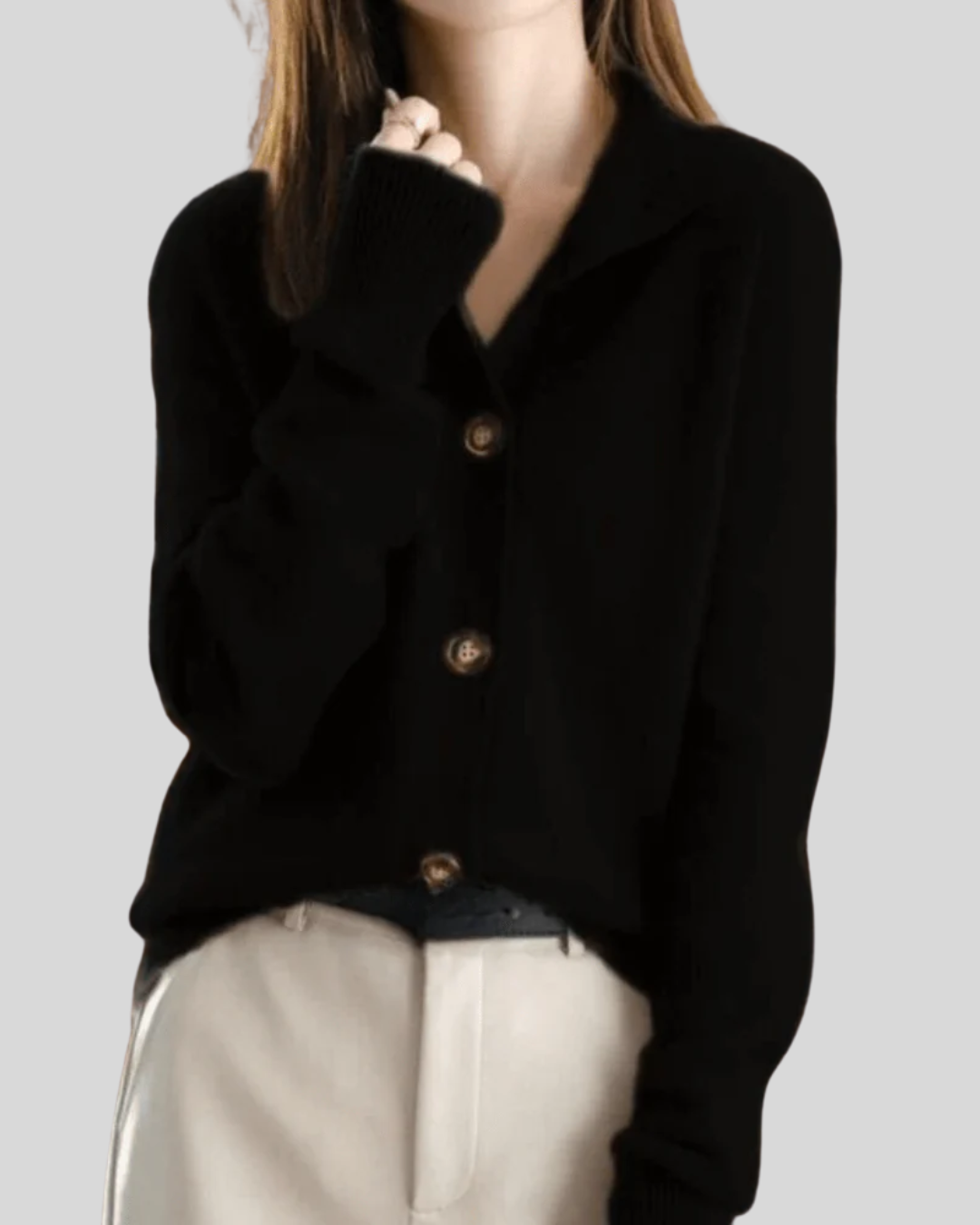 Notched Collar Cashmere Cardigan