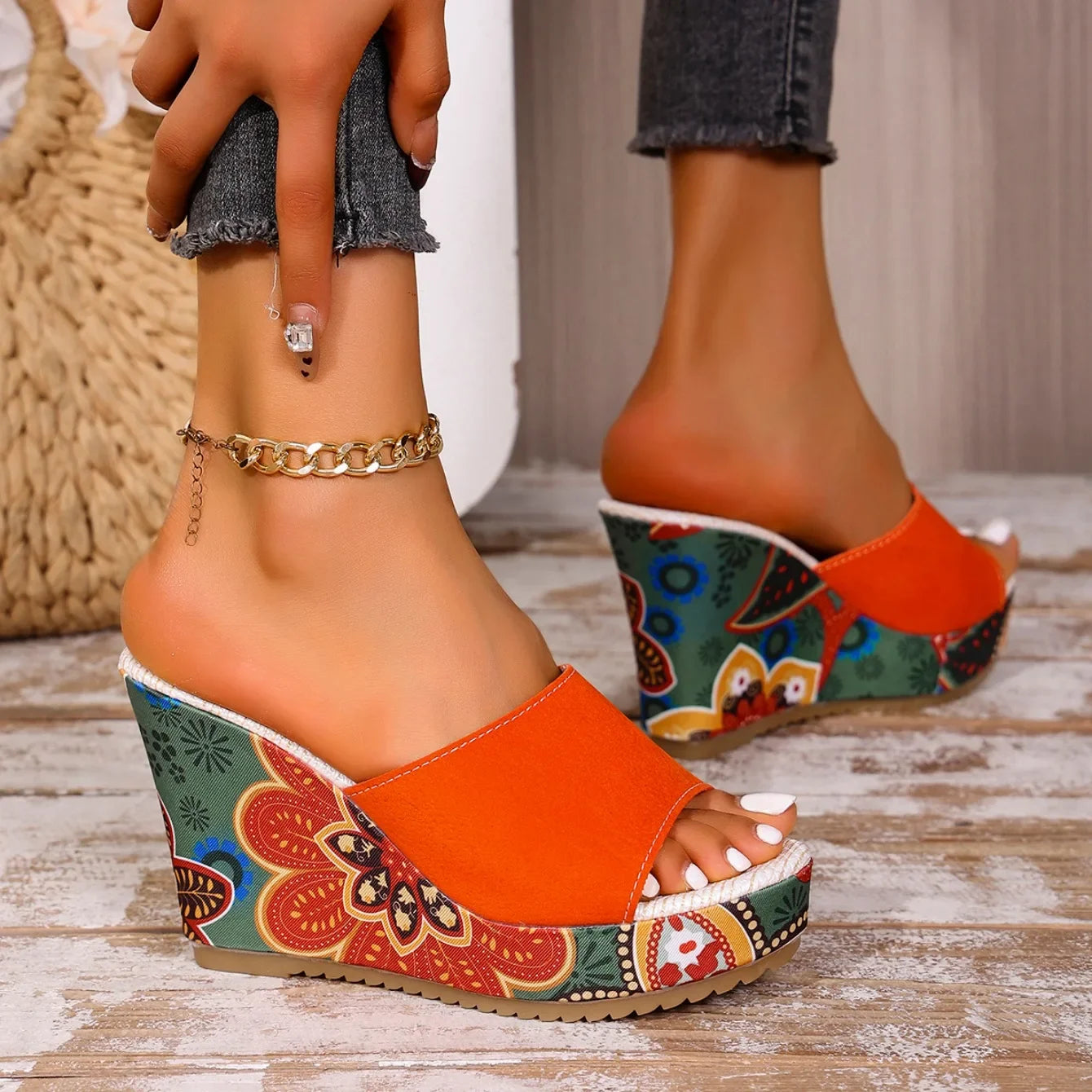 Marrakech Sunset Painted Wedge Mules