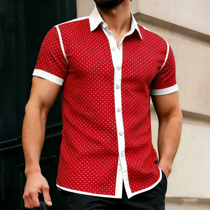 Piqué Dot Contrast-Trim Short Sleeve