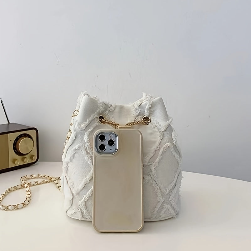 Distressed Quilted Denim Bucket Bag