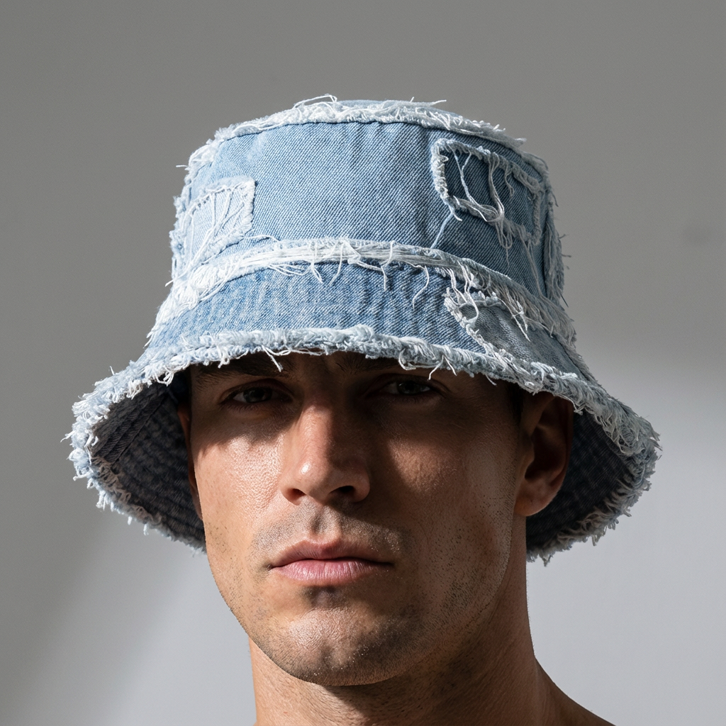 Frayed-Edge Denim Bucket Hat