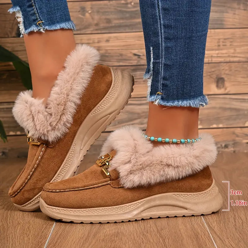 Velvet Suede Fur-Cuff Loafers