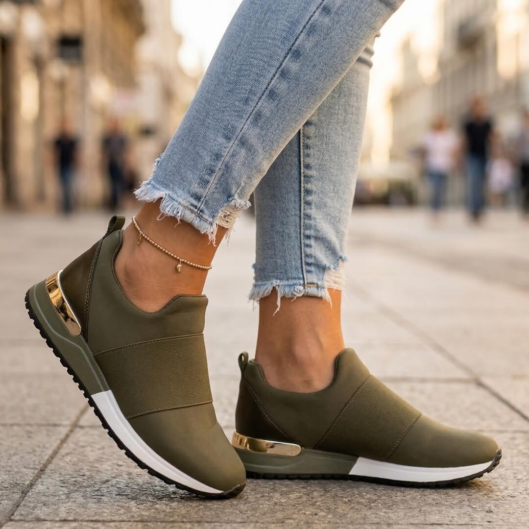 Olive Gilt Slip-On Sport Trainer