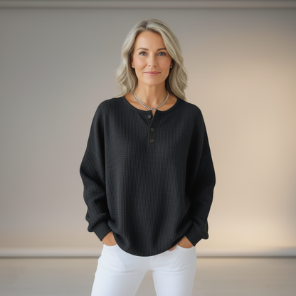 Cozy Waffle-Weave Henley Top