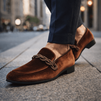 Cognac Braided Suede Loafers