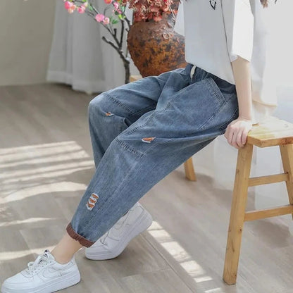 Contrast Denim Harem Pant