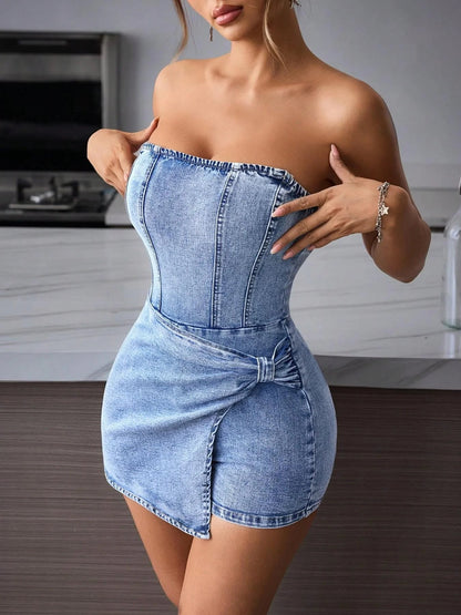 Fumée — Smoked Denim Strapless Wrap Dress