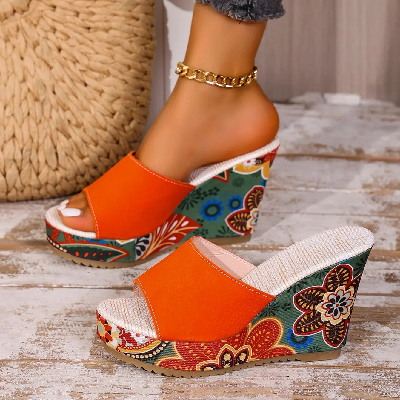 Marrakech Sunset Painted Wedge Mules