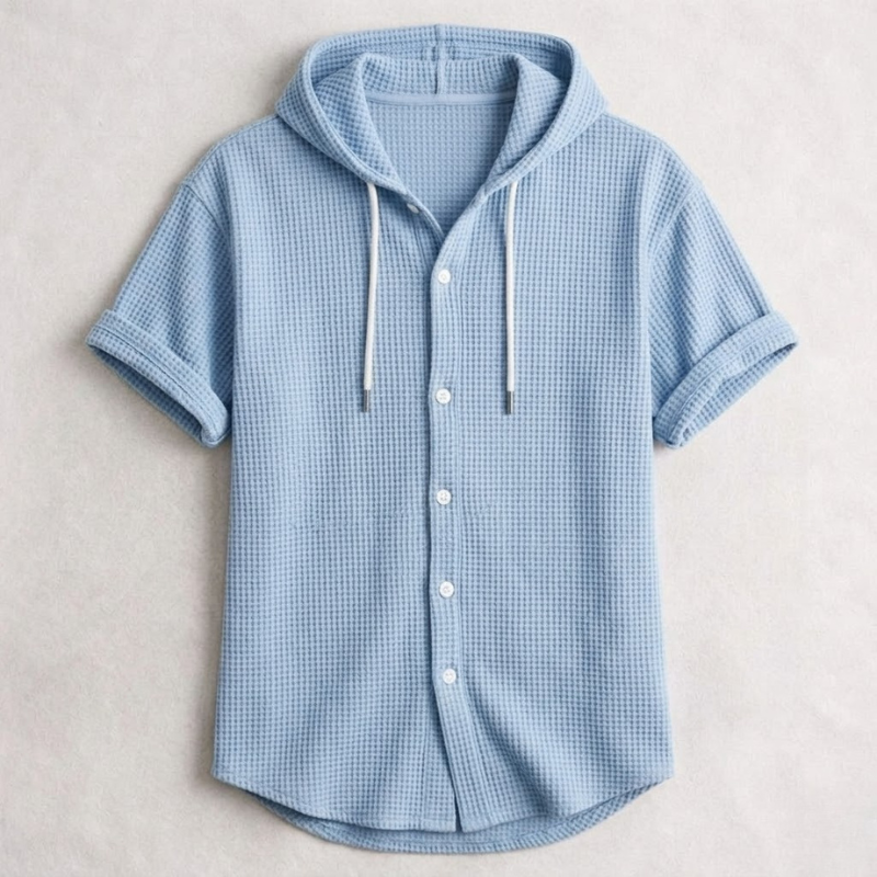 Dunmore Waffle-Knit Hooded Button Shirt