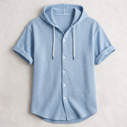 Dunmore Waffle-Knit Hooded Button Shirt