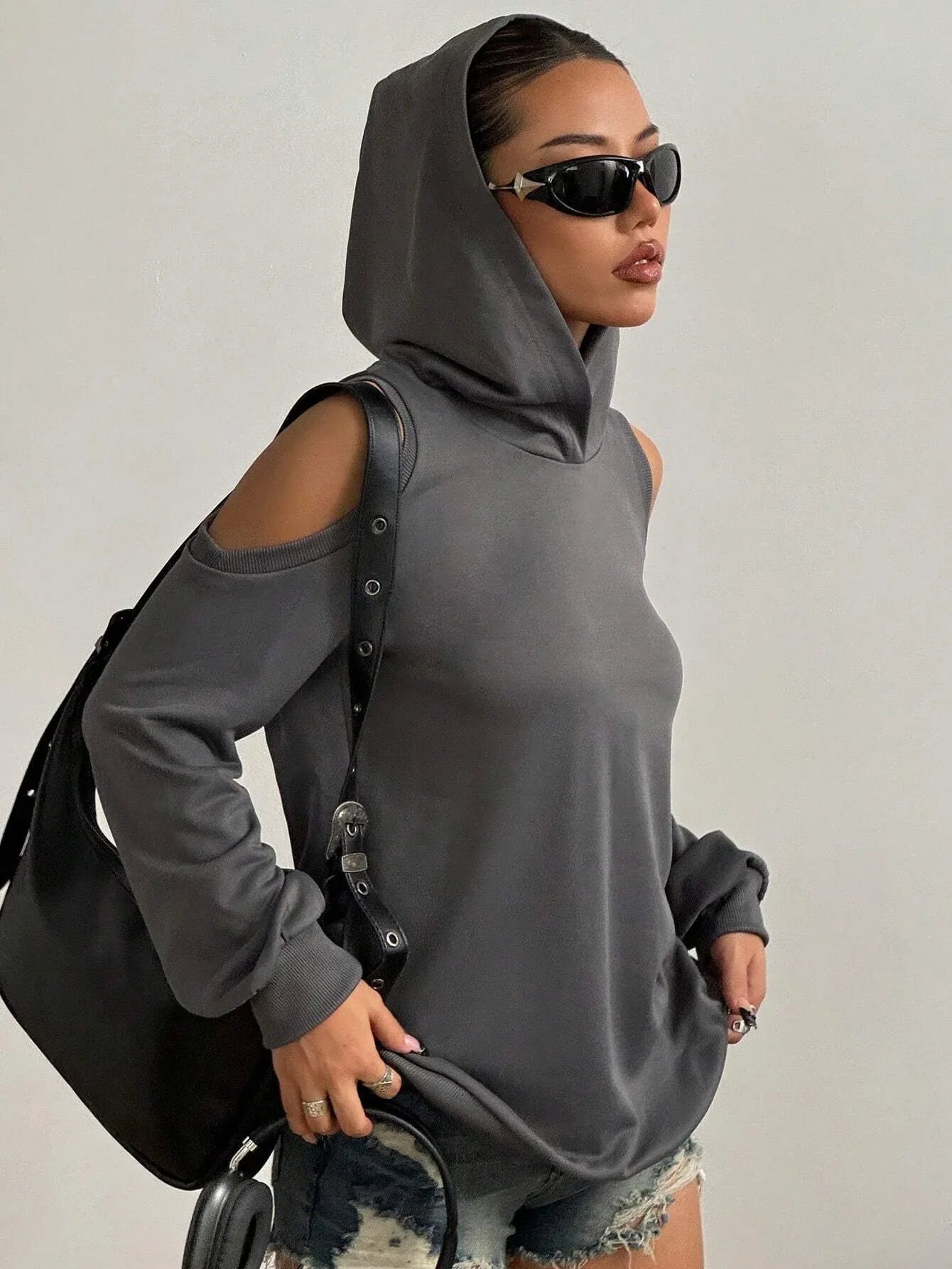 Cold-Shoulder Hooded Sweatshirt
