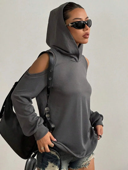 Cold-Shoulder Hooded Sweatshirt