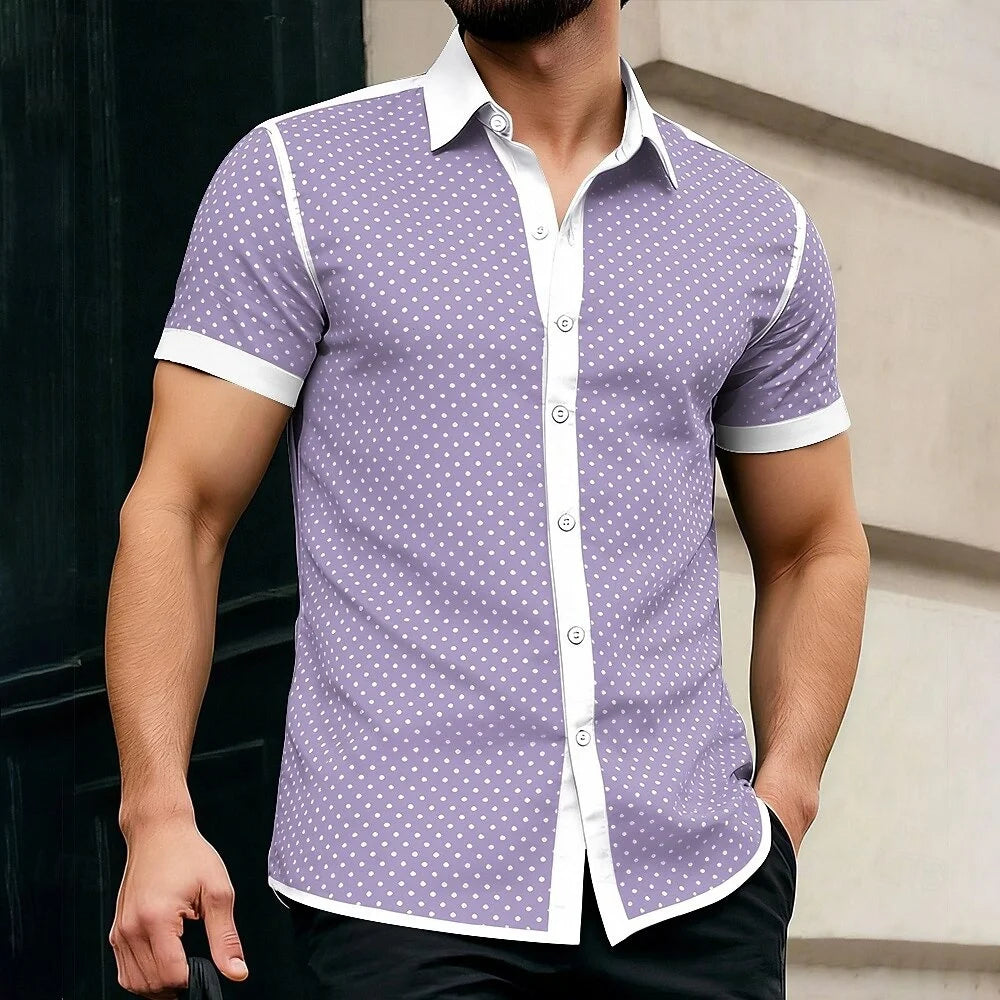 Piqué Dot Contrast-Trim Short Sleeve