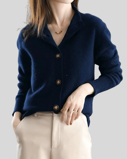 Notched Collar Cashmere Cardigan