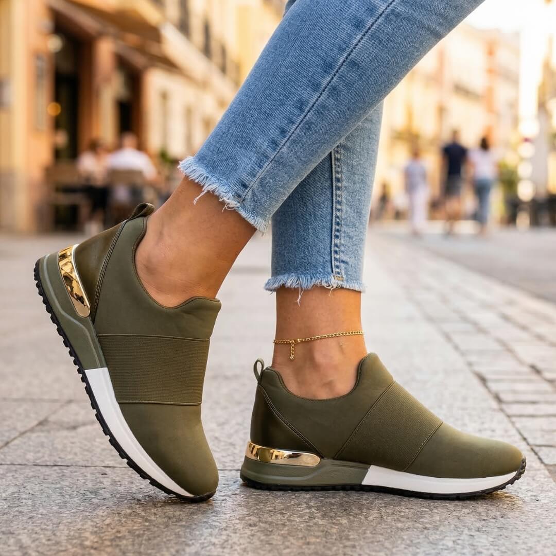 Olive Gilt Slip-On Sport Trainer