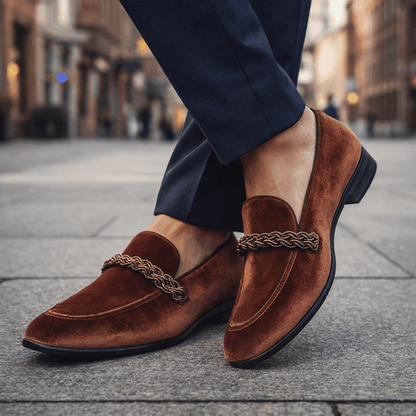 Cognac Braided Suede Loafers