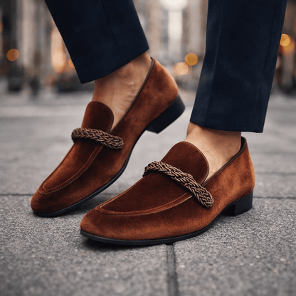 Cognac Braided Suede Loafers