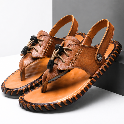 Cognac Thong Leather Sandal