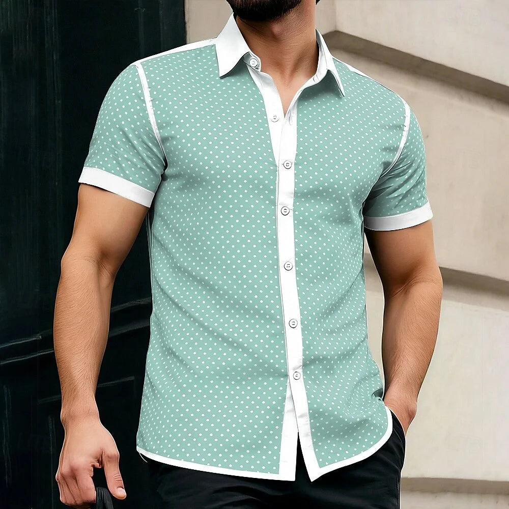 Piqué Dot Contrast-Trim Short Sleeve