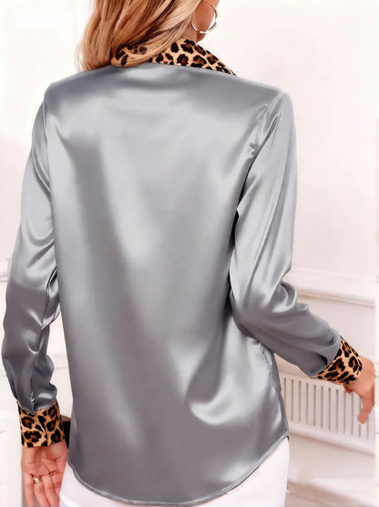 Soie Leopard-Collar Satin Blouse