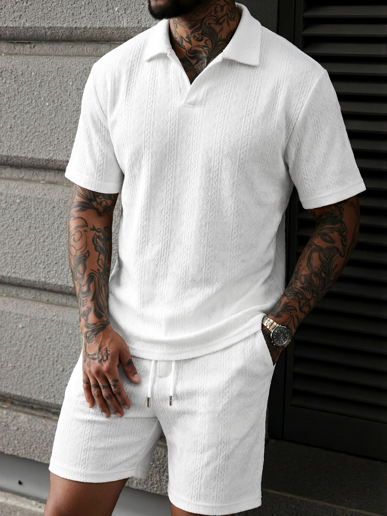 Aegean Stripe Knit Polo Set