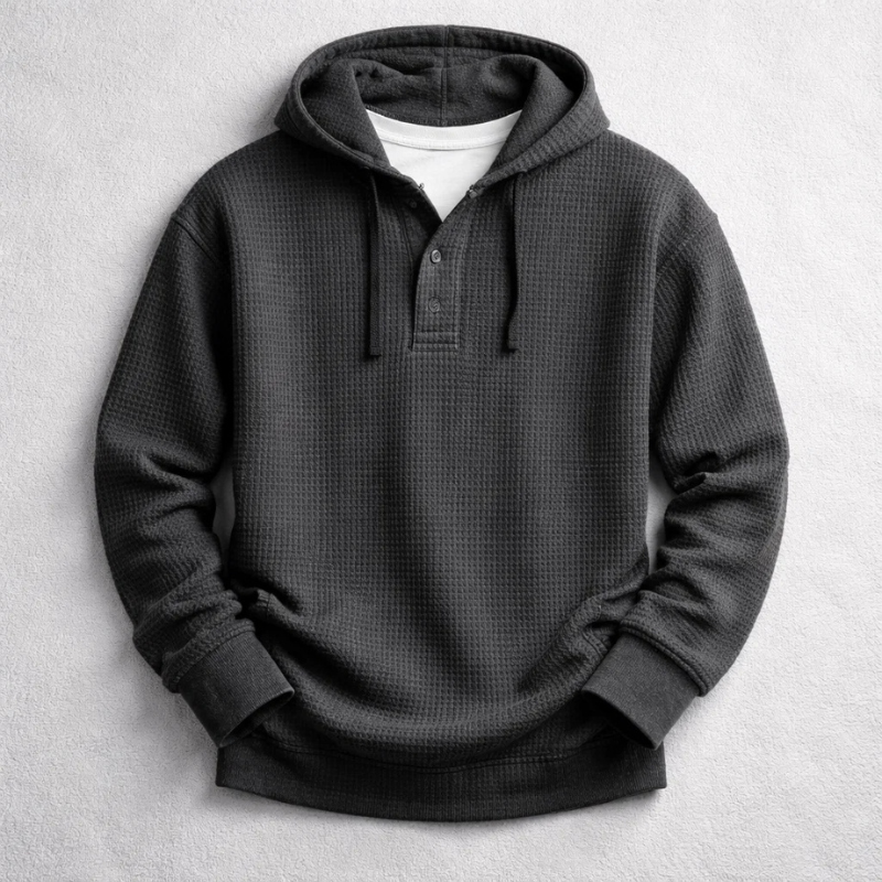 Beaumont Waffle-Knit Henley Hoodie