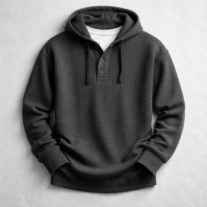 Beaumont Waffle-Knit Henley Hoodie