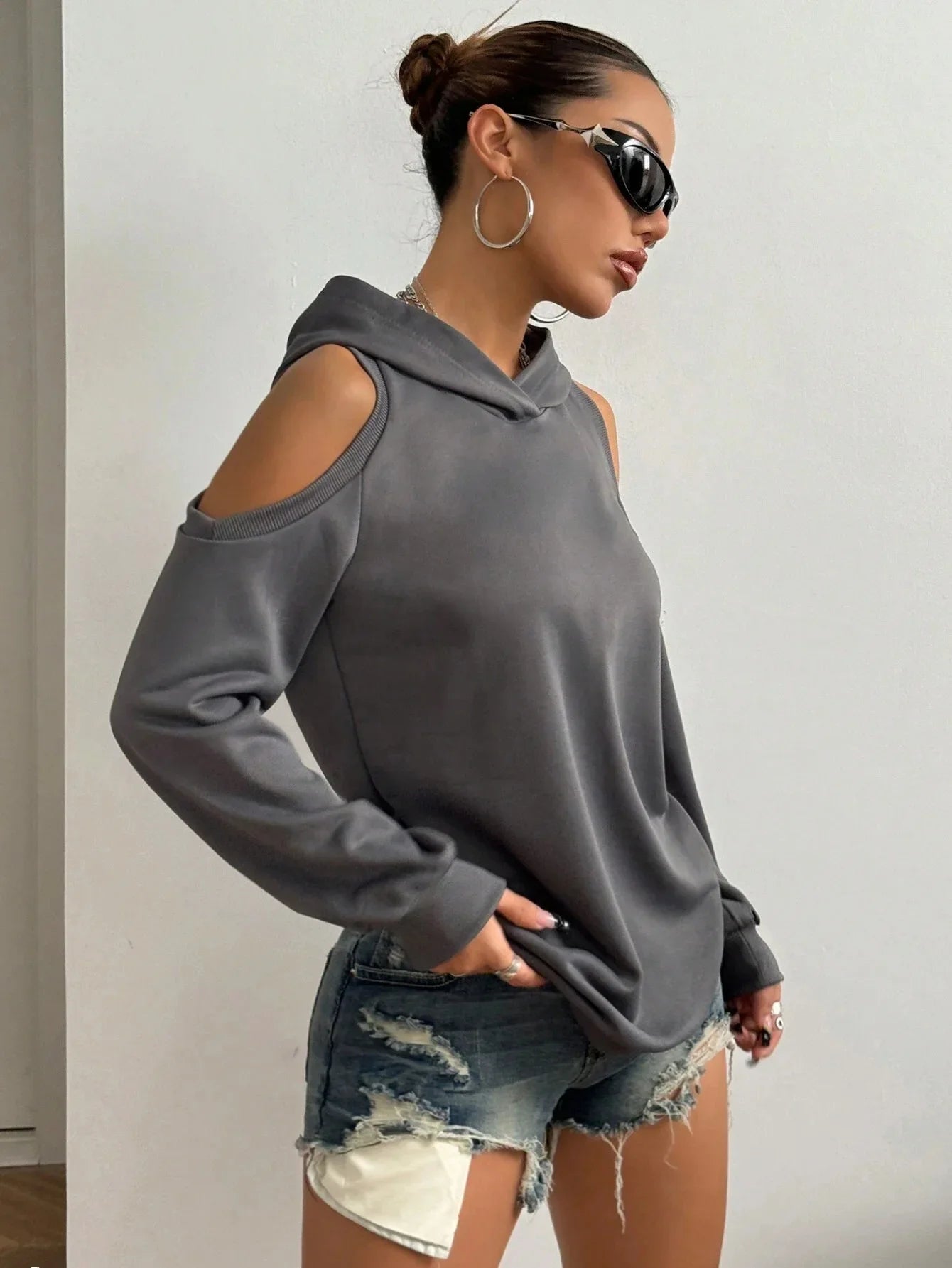 Cold-Shoulder Hooded Sweatshirt