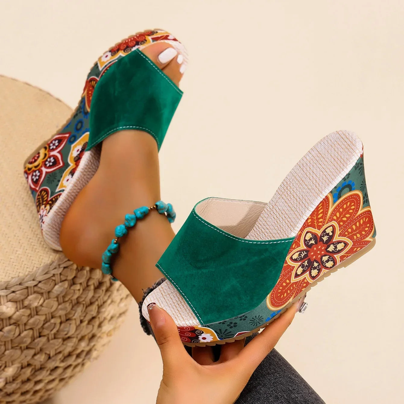 Marrakech Sunset Painted Wedge Mules