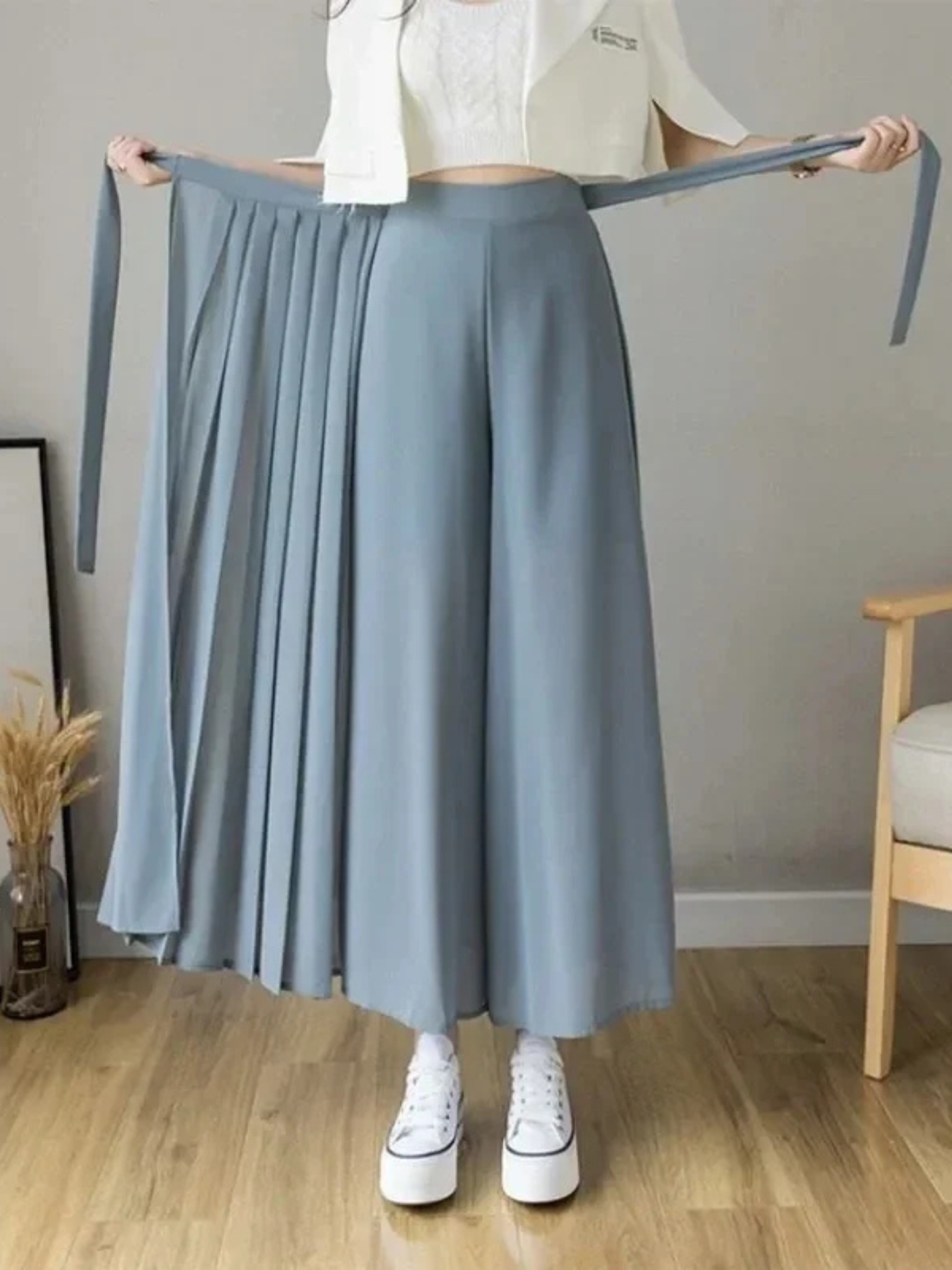 Pleated Wrap Midi Skirt