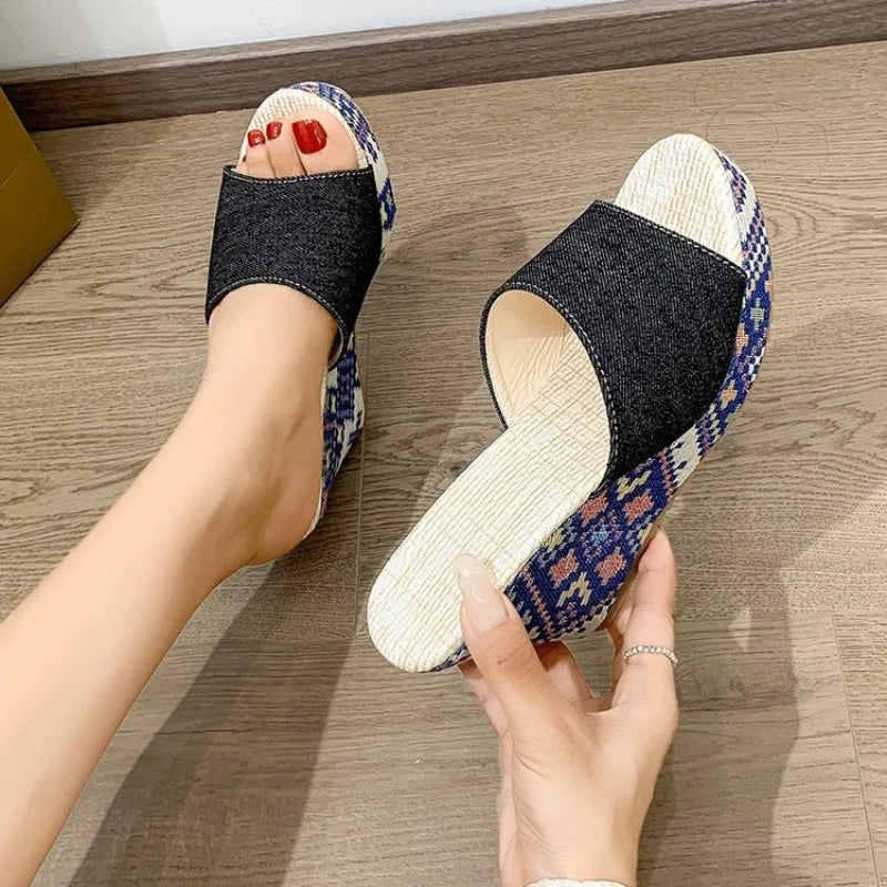 Santorini Folk-Weave Wedge Mule