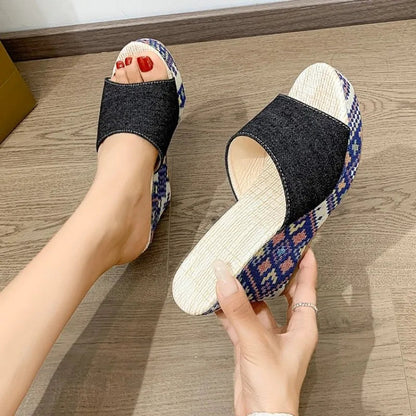 Santorini Folk-Weave Wedge Mule