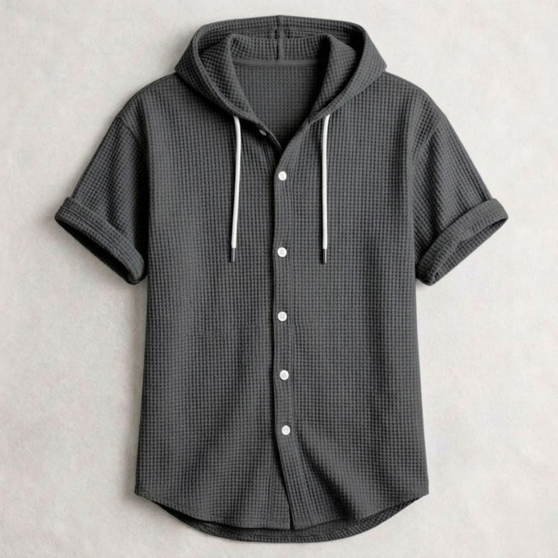 Dunmore Waffle-Knit Hooded Button Shirt