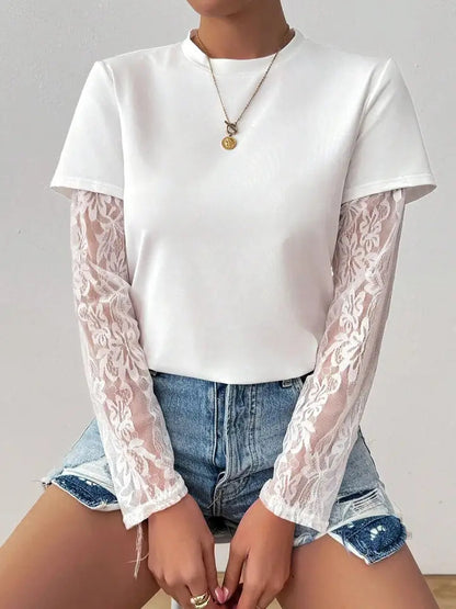 Velours Lace-Sleeve Top