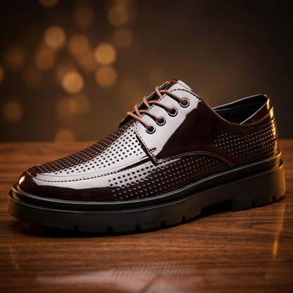 Bordeaux Patent Perforated Lug-Sole Derby