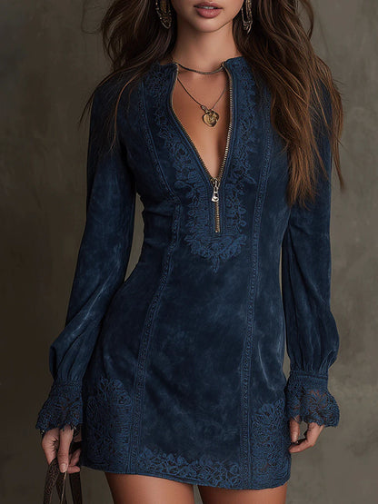 Midnight Velvet Embroidered Tunic Dress